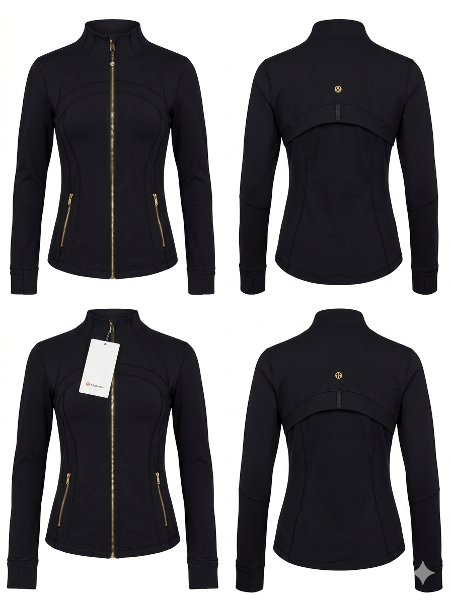 Chaqueta Deportiva Negra con Zipper Dorado Lululemon