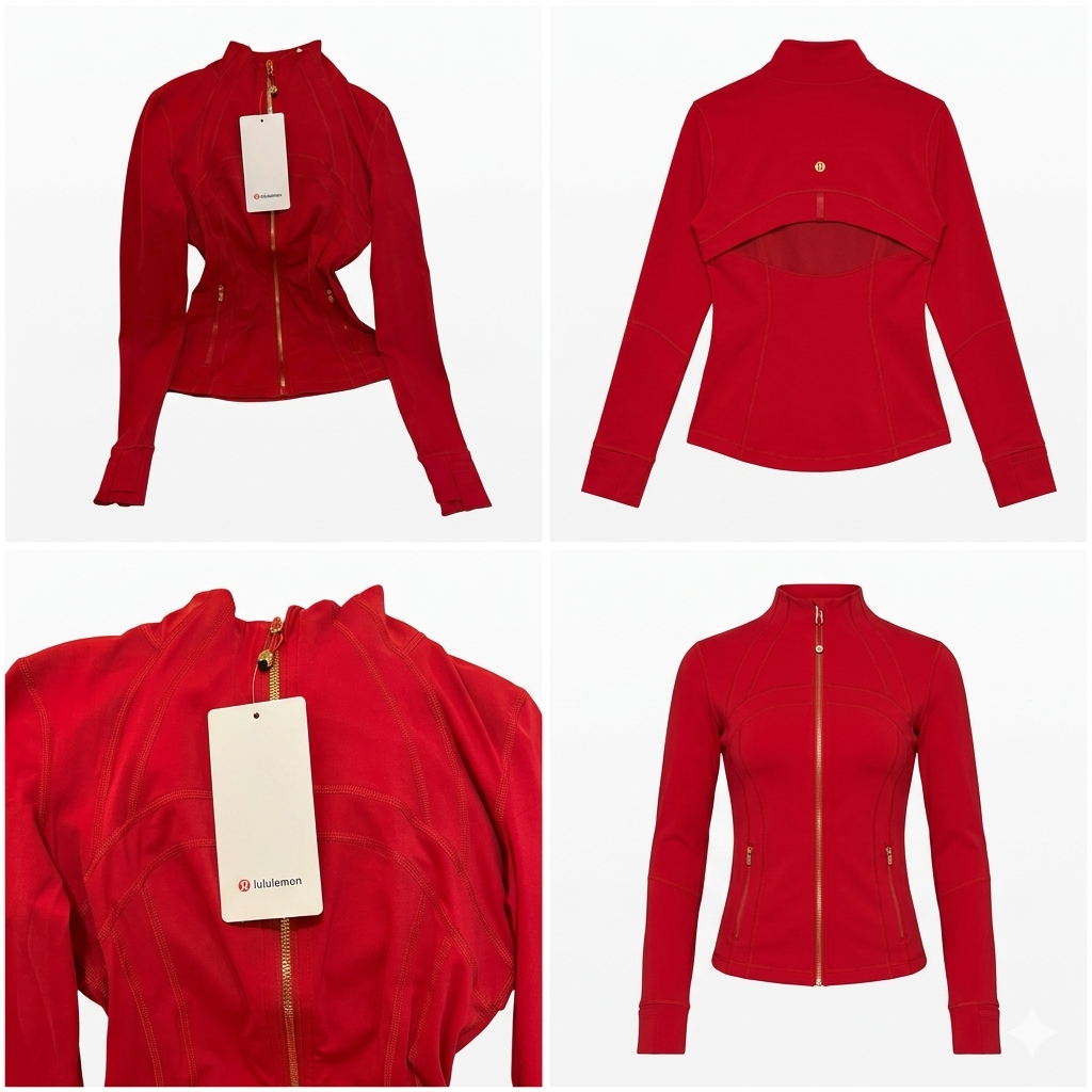Chaqueta Deportiva Roja con Zipper Dorado Lululemon